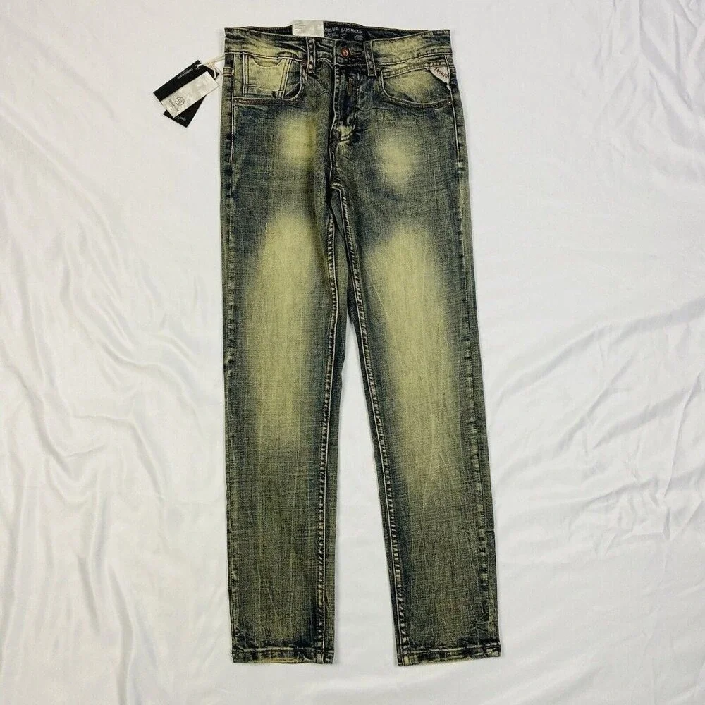 NWT Fashion Jeans Denim Mens Blue Slim Straight 5 Pocket Jeans‎ 26X29